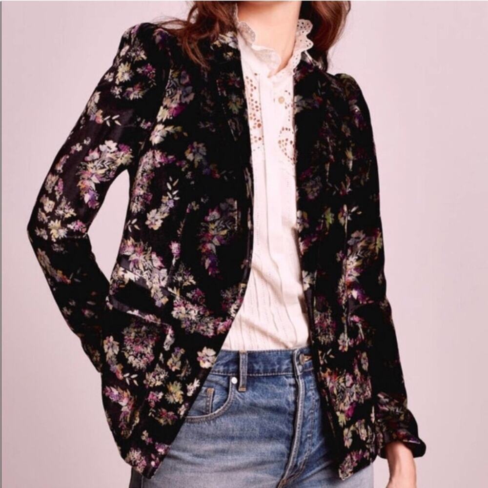 Rebecca Taylor Jewel Floral Print Velvet Blazer